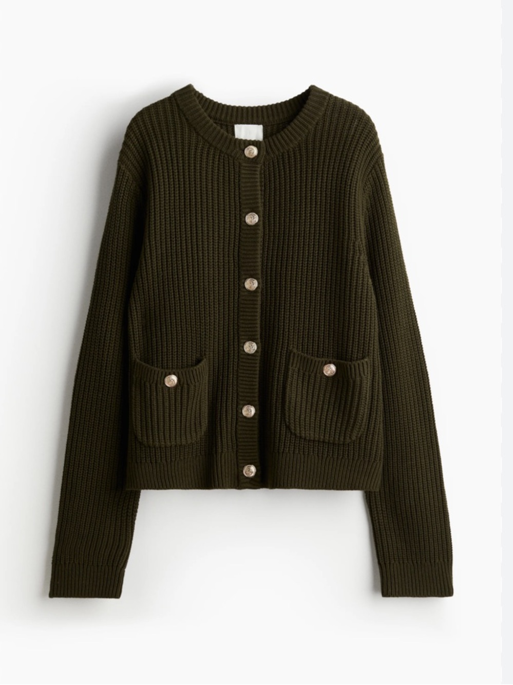 H&M Olive Green Ribbed Button-Front Cardigan